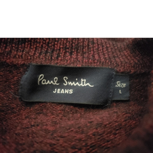 Paul Smith Sweater Mens Boys L Burgundy Merino Wool Embroidered Sleeve Pullover - Picture 9 of 11